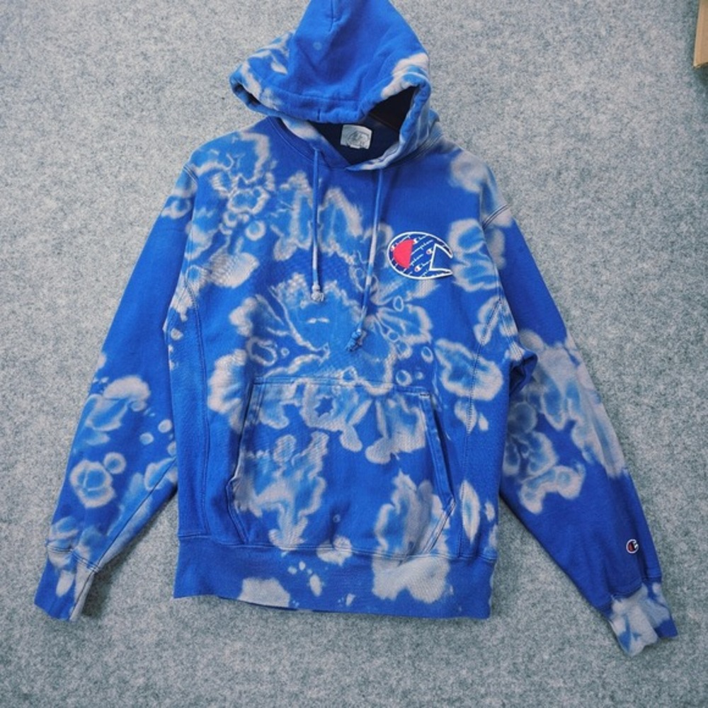Y2K Indie Sleaze Viral Hoodie Blue Tie Dye Galaxy Acid Floral Cotton Champion M